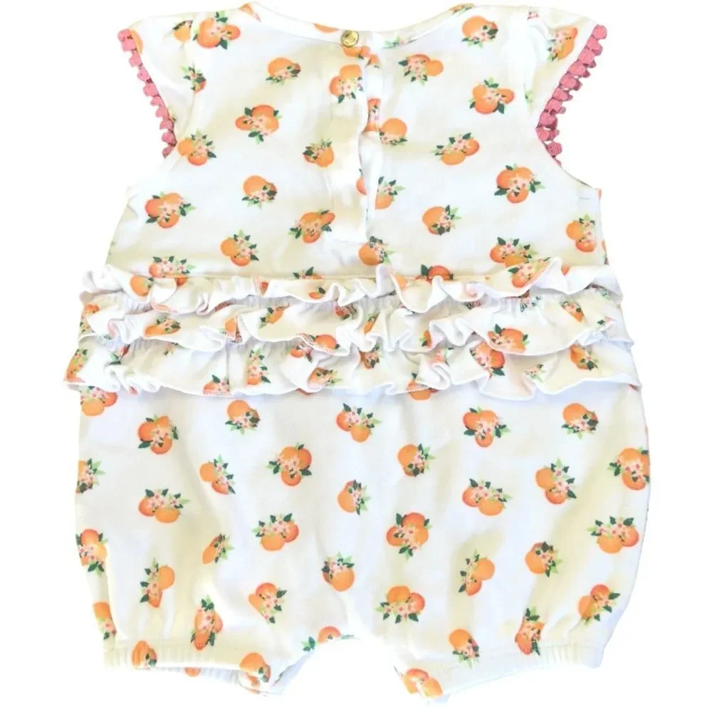 Kate Spade Baby Short Sleeve Orange Print Ruffle One Piece Romper. 3 Months.